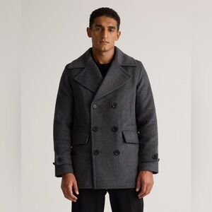 BRAND NEW Quince Men’s Gray Double Breasted Wool Peacoat Winter Fall Coat Large